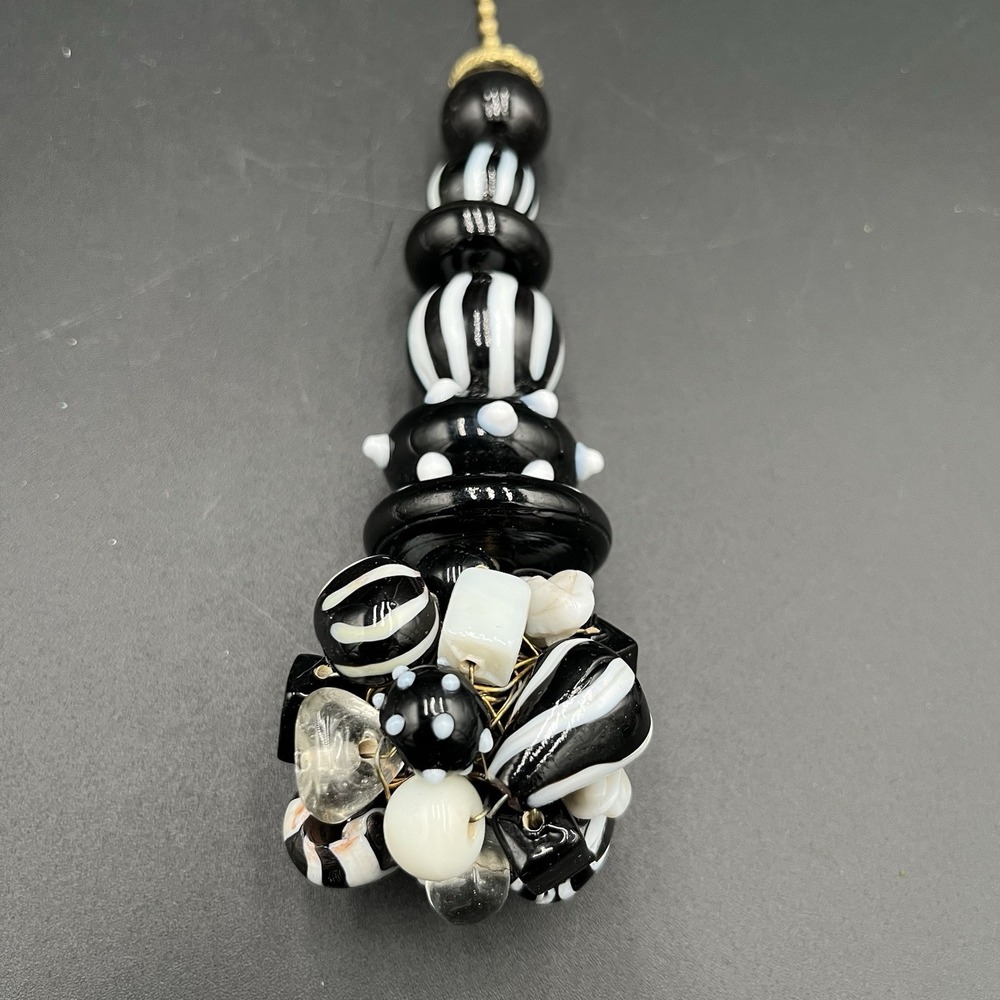 Handmade Chunky Funky Ceiling Fan Pulls Whimsical Black White Glass Beads